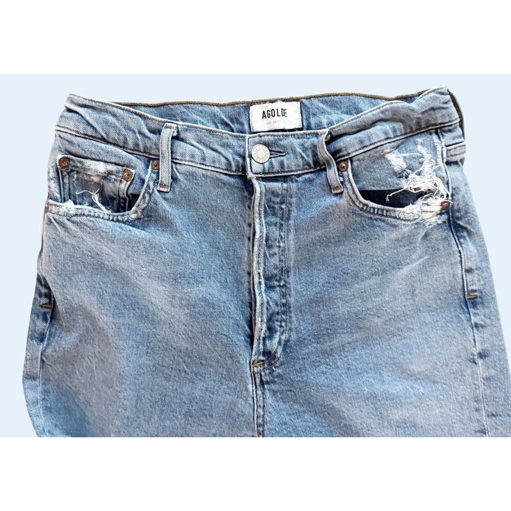 AGOLDE Hi Rise Button Fly Distressed Straight Leg Jeans Size 28 - Picture 4 of 8